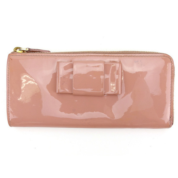 Miu Miu long wallet L-shaped ribbon motif pink enamel L1221 - Picture 2 of 6